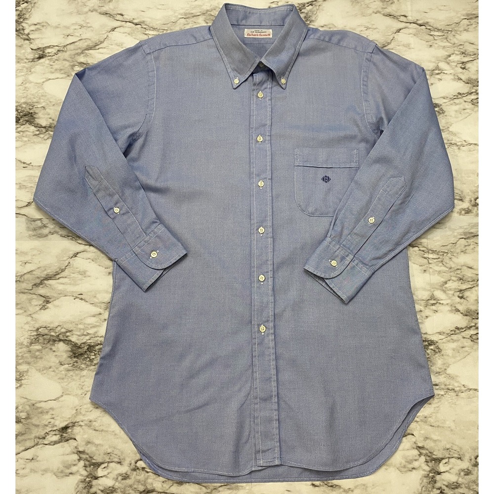 Richard‎ Bennett Mens Shirt Size L Length 32" x Ch 23" Blue Light Long Sleeve